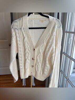 Endless Blu Cream Cable Knit Button-Front Women's Sweater Cardigan